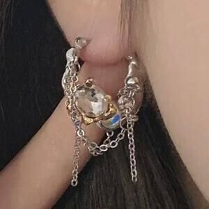 Earrings Two Tone Crumpled Molten Metal Silver Gold CZ NEW Unique JA15